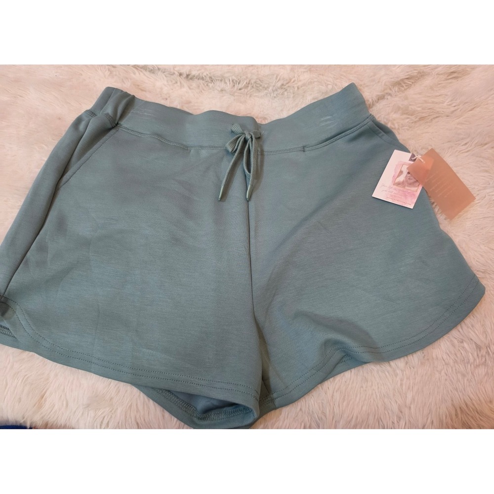 Jessica Simpson Active Drawstring Lounge Shorts in Sage Green / Slate Blue - L